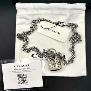 Coach Signature Lucite Padlock Pendant Women's 16” Necklace Silver Tone NWT